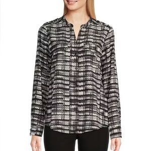 NWT Calvin Klein Black Multi Print V-Neck Button Down Top
